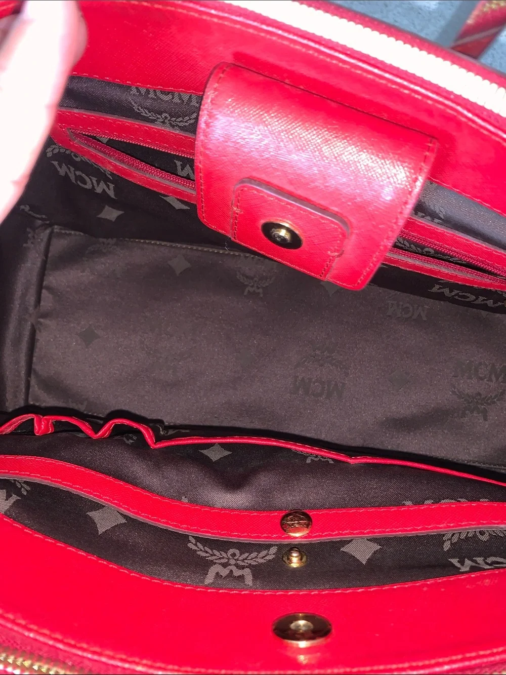 GUC MCM Nuovo Red Leather Satchel with Matching Wallet